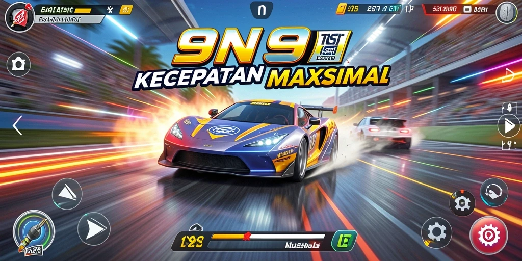 Tangkapan layar gameplay 9N9N menampilkan aksi balap yang mendebarkan.