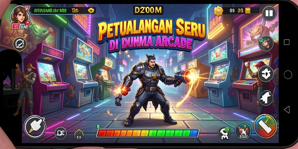 Tampilan gameplay D200M yang penuh aksi dan warna-warni.