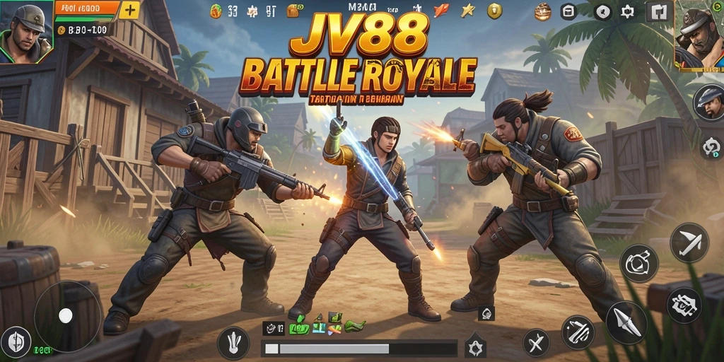 Gameplay intens dalam pertarungan Battle Royale di JV88.