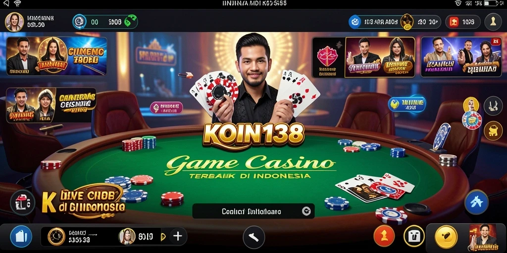 Screenshot gameplay KOIN138 yang menunjukkan dealer dan pemain berinteraksi.