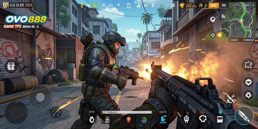 Tampilan gameplay OVO88 saat pertempuran TPS yang seru.