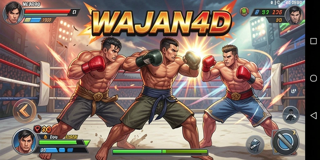 Screenshot dari gameplay WAJAN4D menampilkan pertarungan yang intens.