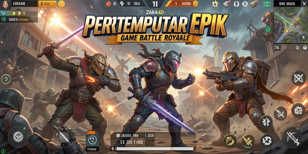 Screenshot gameplay ZARA4D menampilkan pertempuran intes di arena Battle Royale.